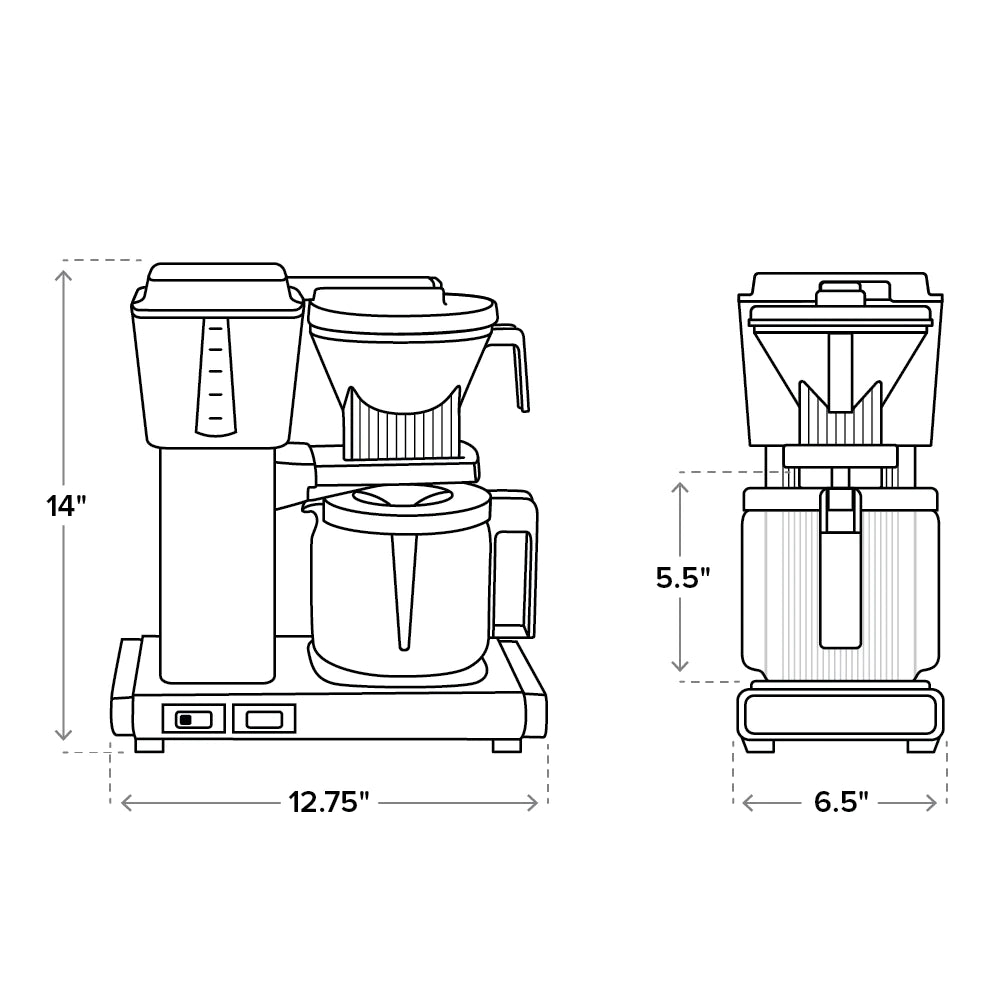 Moccamaster KBGV coffee brewer measurement specifications